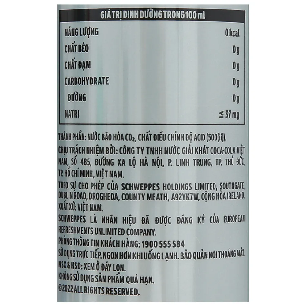 Thùng 24 lon nước soda Schweppes không đường 320ml
