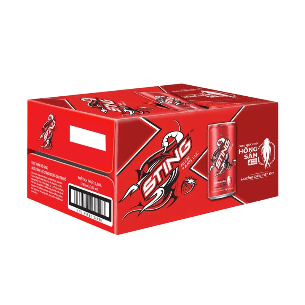 Thùng 24 lon nước tăng lực Sting hương dâu 320ml