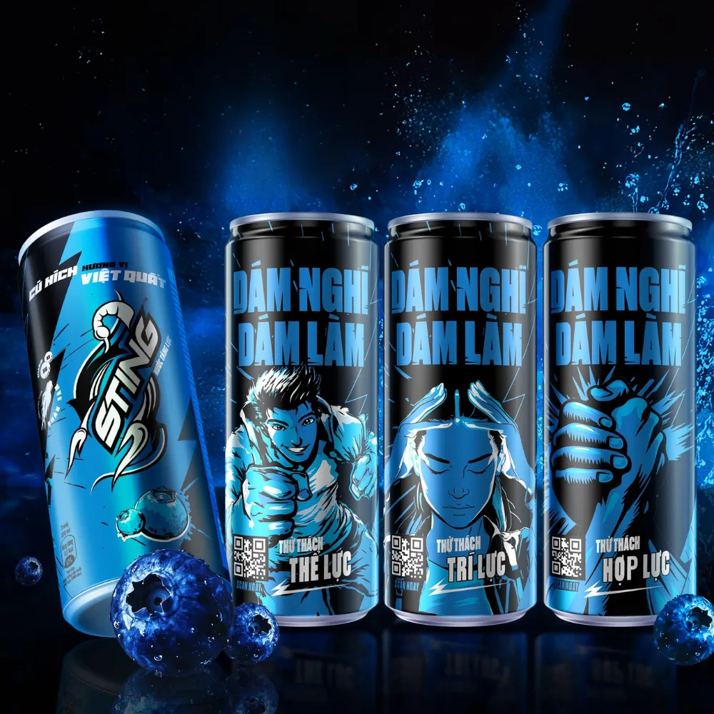 Thùng 24 lon nước tăng lực Sting hương việt quất 320ml
