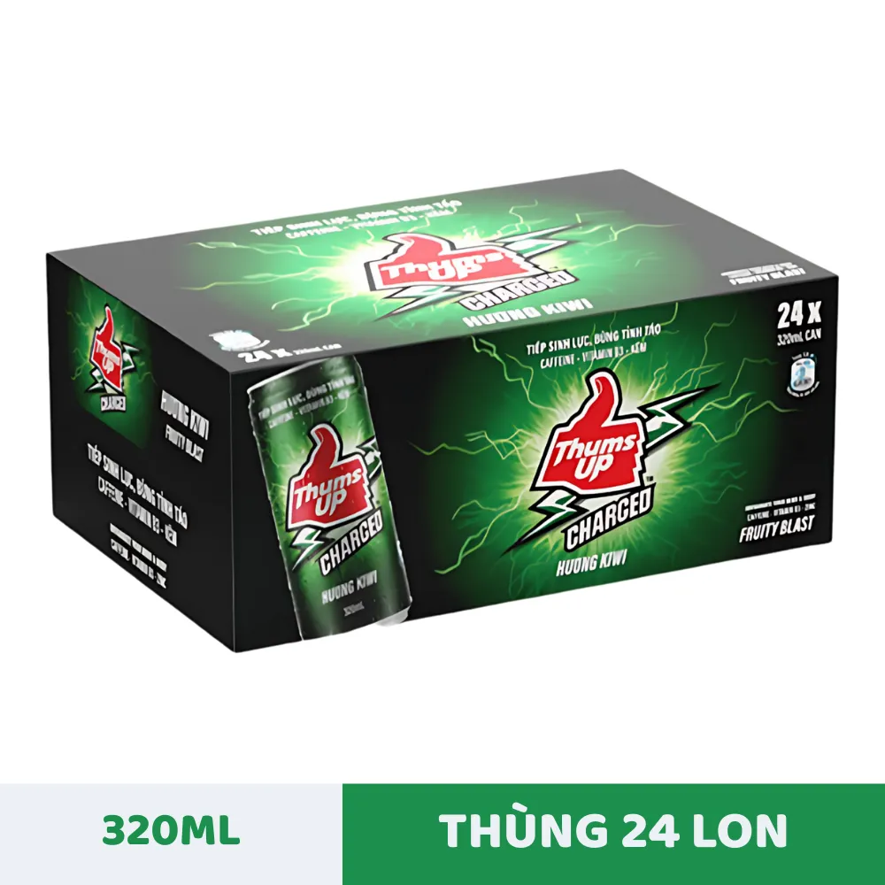 Thùng 24 lon nước tăng lực Thums Up Charged hương kiwi 320ml