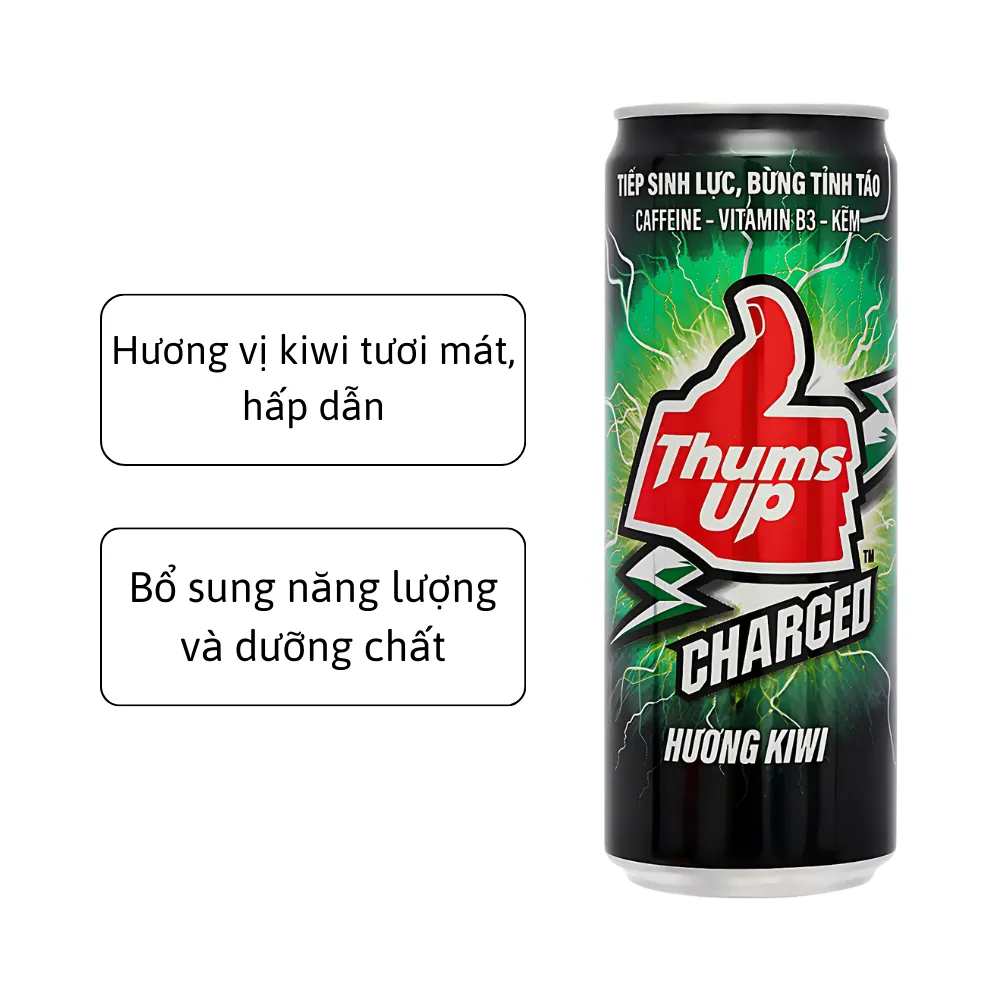 Thùng 24 lon nước tăng lực Thums Up Charged hương kiwi 320ml