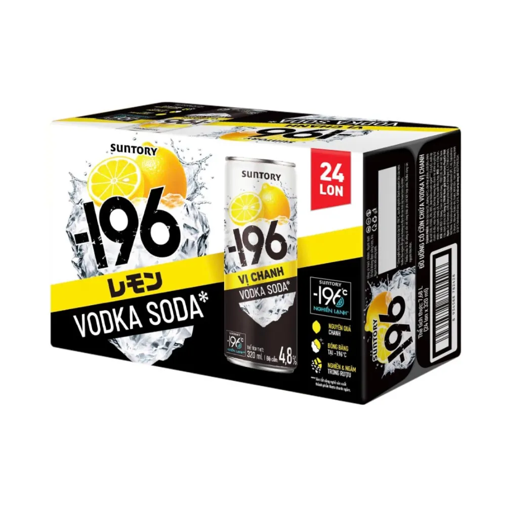 Thùng 24 lon nước uống có cồn -196 vodka voda vị chanh 320ml