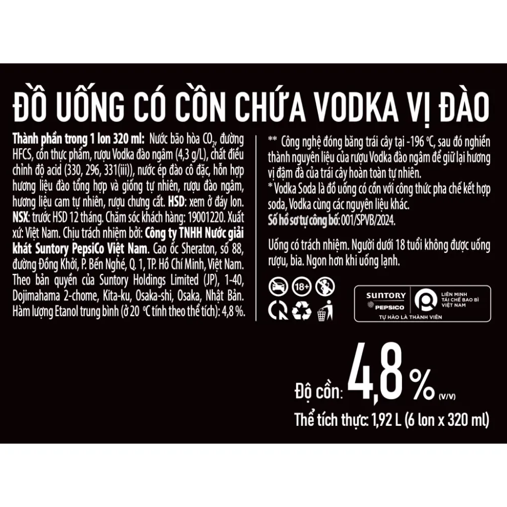 Thùng 24 lon nước uống có cồn -196 vodka voda vị đào 320ml