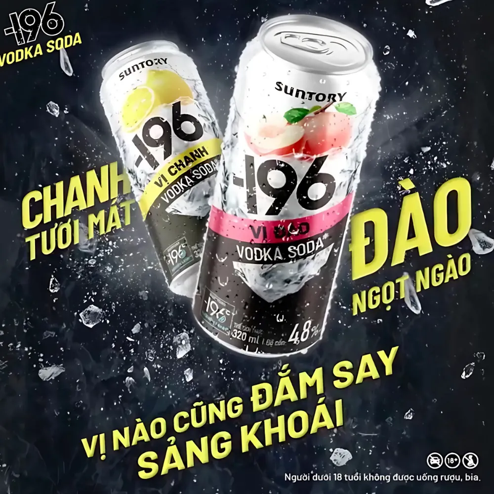 Thùng 24 lon nước uống có cồn -196 vodka voda vị đào 320ml