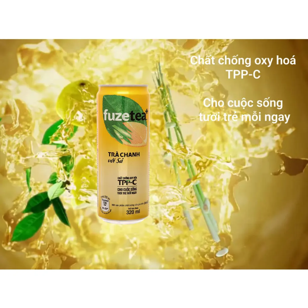 Thùng 24 lon trà chanh sả Fuzetea+ 320ml