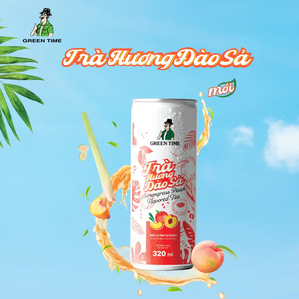Thùng 24 lon trà Greentime hương đào sả 320ml