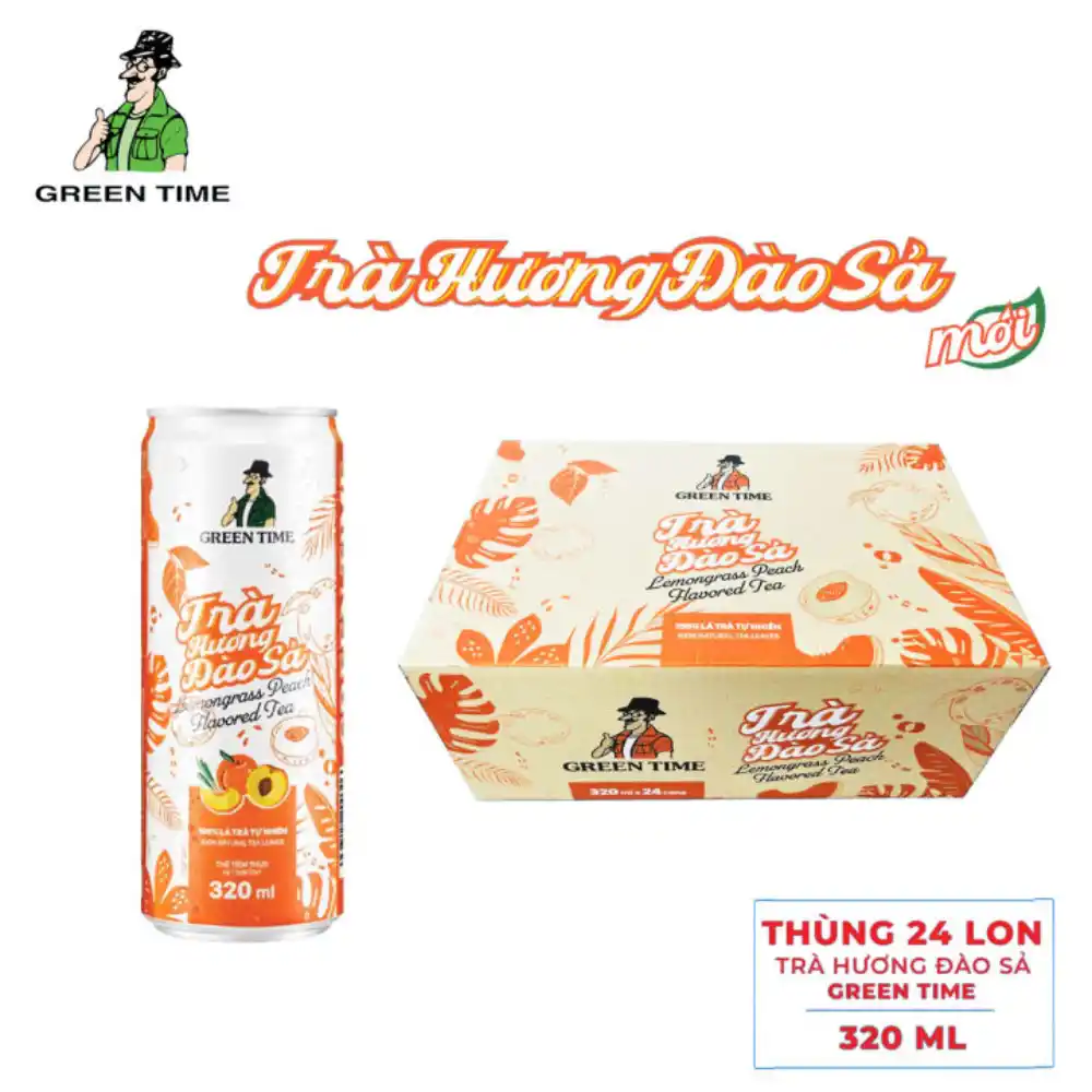 Thùng 24 lon trà Greentime hương đào sả 320ml