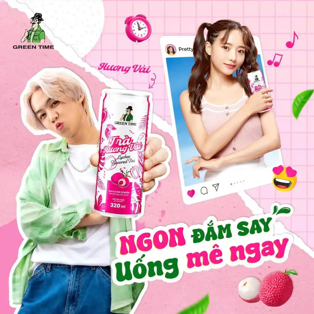 Thùng 24 lon Trà Greentime hương vải 320ml