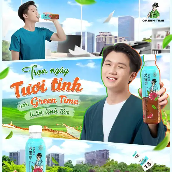 Thùng 24 chai trà Green Time hương bưởi 580ml