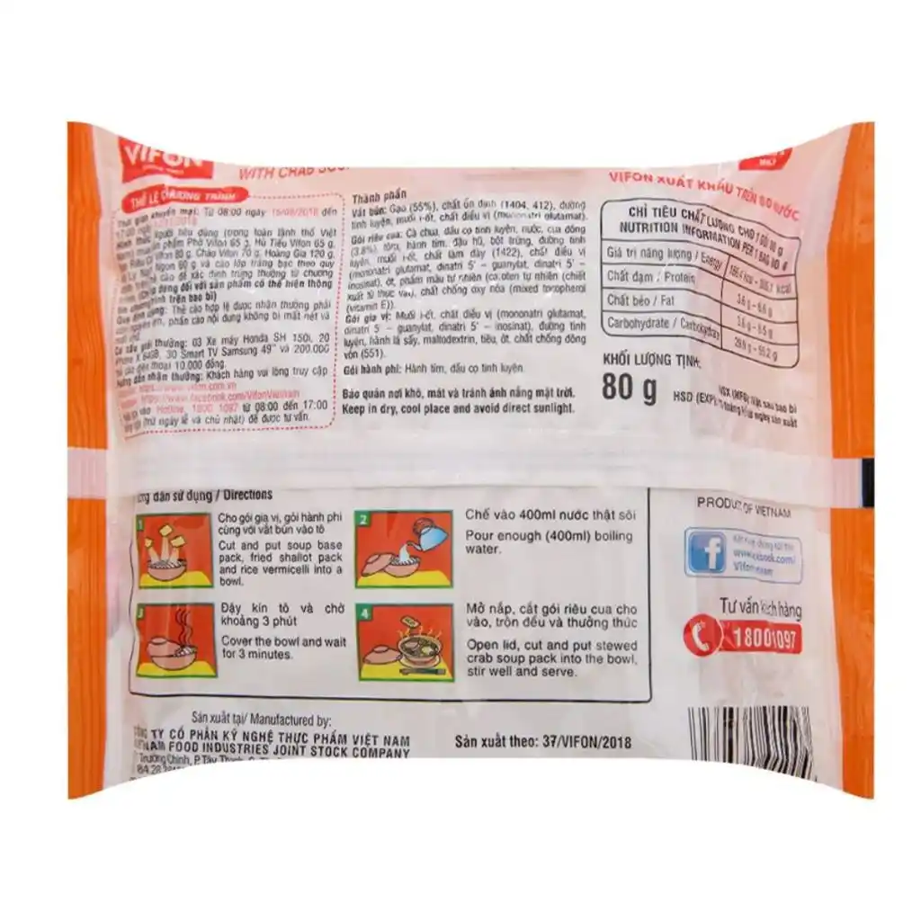 Thùng 30 gói bún riêu cua Vifon 80g