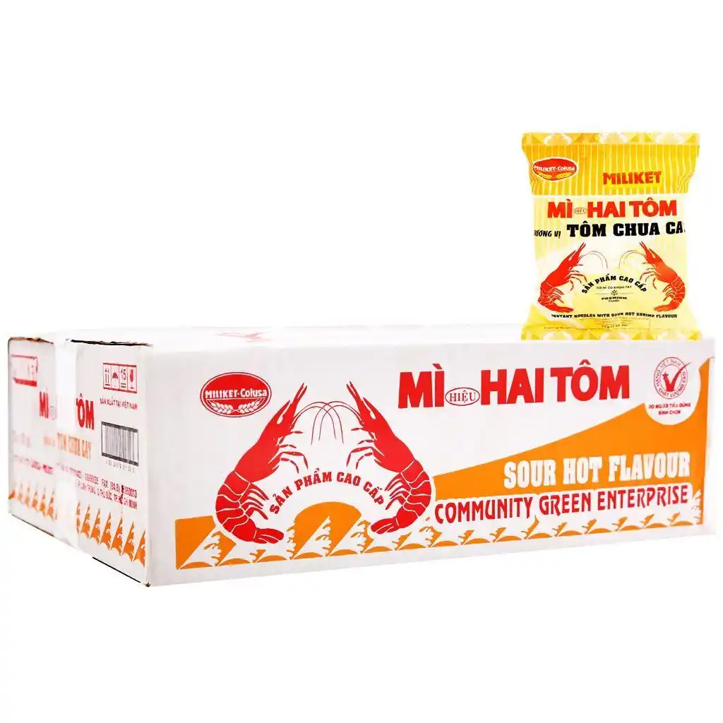 Thùng 30 gói mì Miliket Hai Tôm sa tế/hải sản/tôm chua cay gói 75g