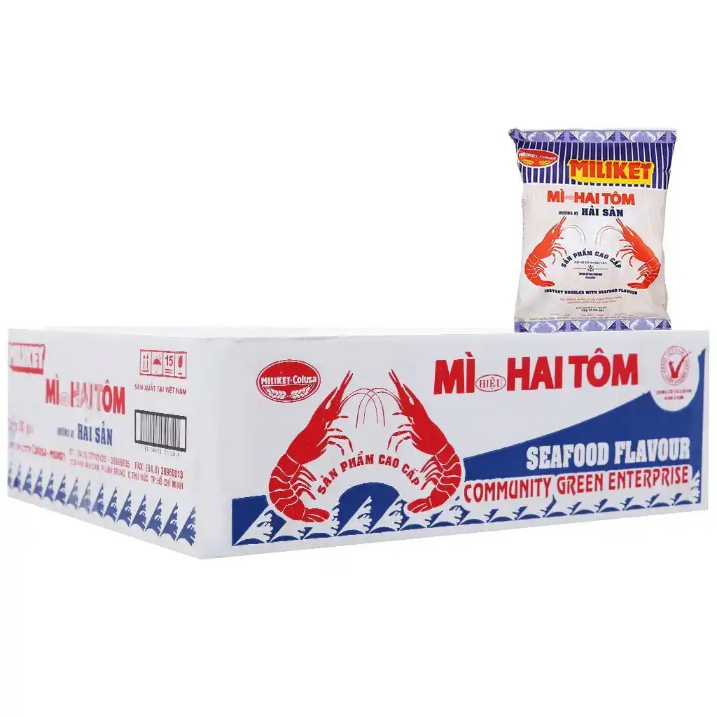 Thùng 30 gói mì Miliket Hai Tôm sa tế/hải sản/tôm chua cay gói 75g