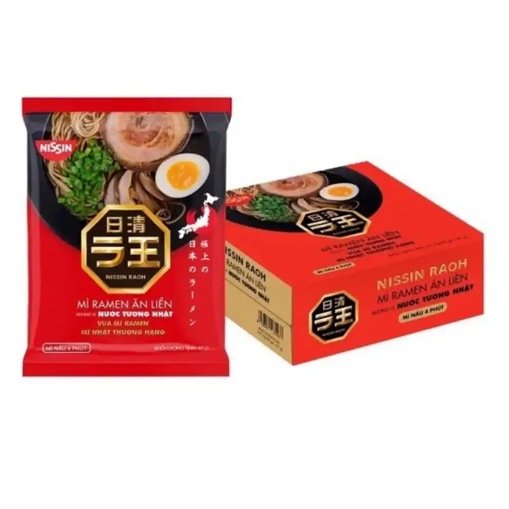 Thùng 30 gói mì ramen Nissin vị thịt hầm/thịt hầm cay/nước tương Nhật Tonkotsu 90g/95g/97g