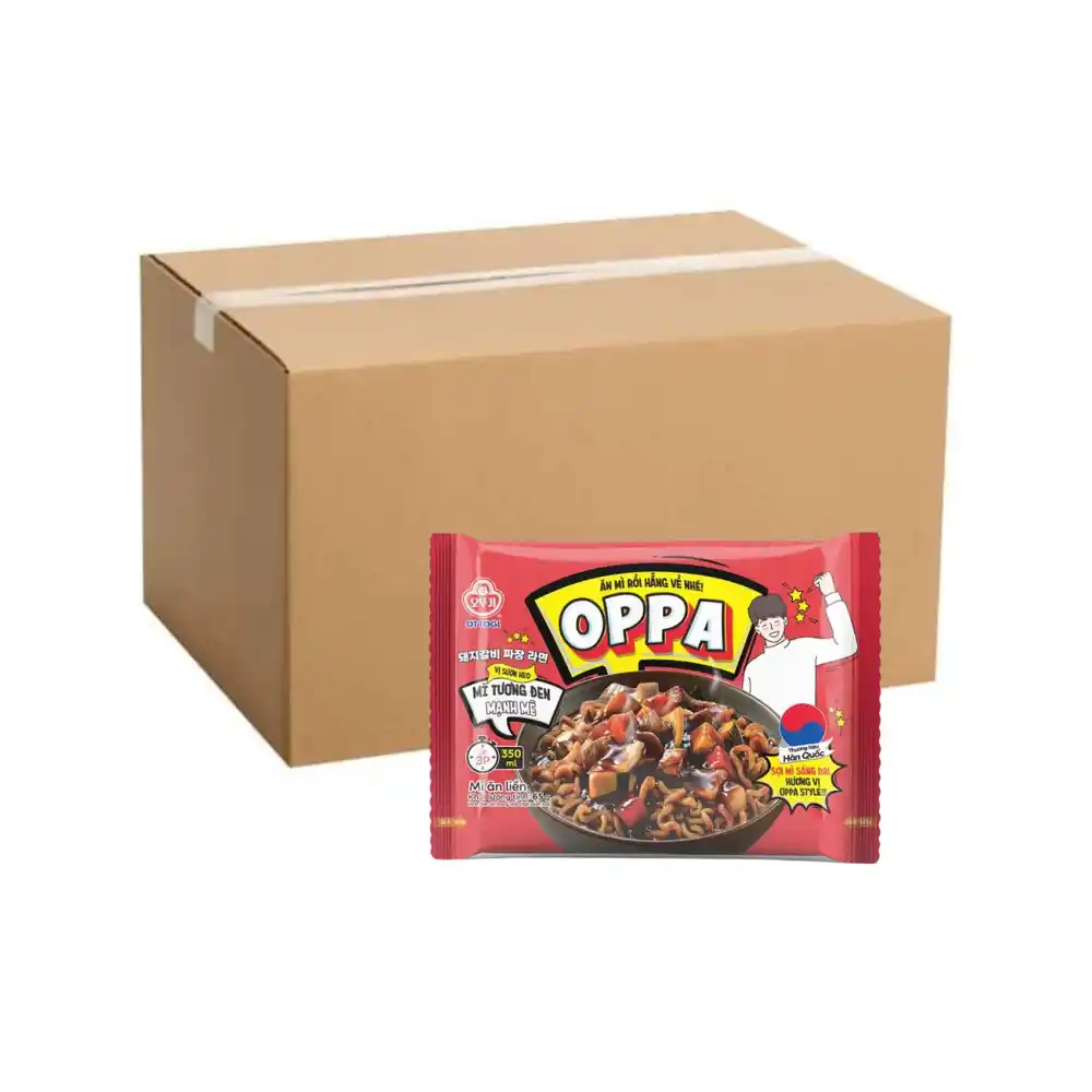 Thùng 30 gói mì trộn tương đen sườn heo Oppa Ottogi 65g