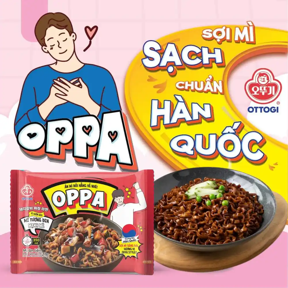 Thùng 30 gói mì trộn tương đen sườn heo Oppa Ottogi 65g