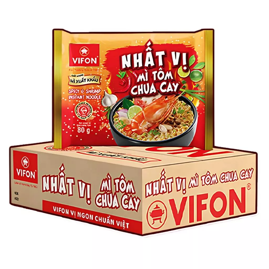 Thùng 30 gói mì xuất khẩu Nhất Vị Vifon vị tôm chua cay/gà phô mai gói 80g