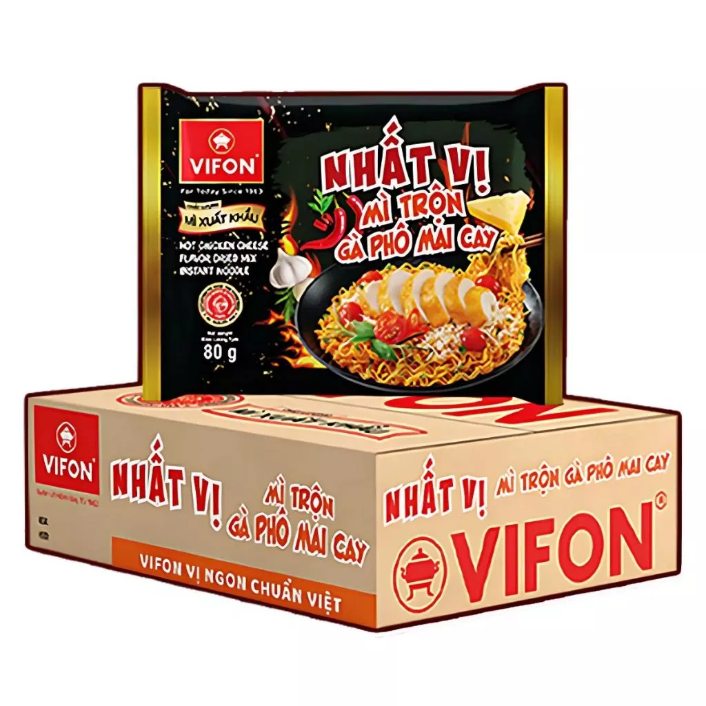Thùng 30 gói mì xuất khẩu Nhất Vị Vifon vị tôm chua cay/gà phô mai gói 80g
