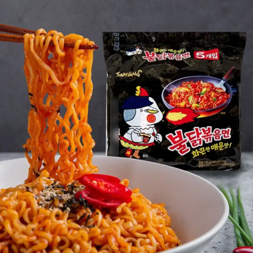 Thùng 40 gói mì khô gà cay Samyang vị truyền thống/kem Ý Carbonara/phô mai/cream Carbo 140g