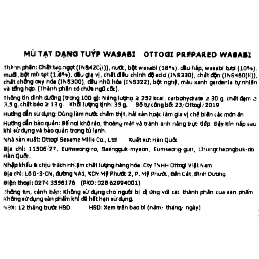 Thùng 40 tuýp mù tạt Ottogi 35g