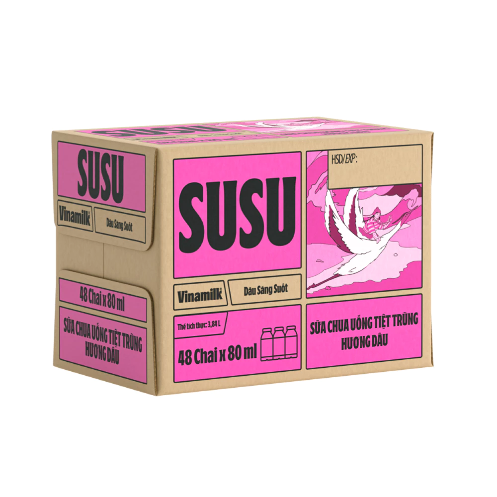 Thùng 48 chai sữa chua uống tiệt trùng Susu hương dâu/cam/táo nho/việt quất chuối 80ml