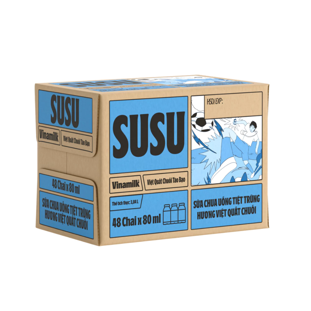 Thùng 48 chai sữa chua uống tiệt trùng Susu hương dâu/cam/táo nho/việt quất chuối 80ml