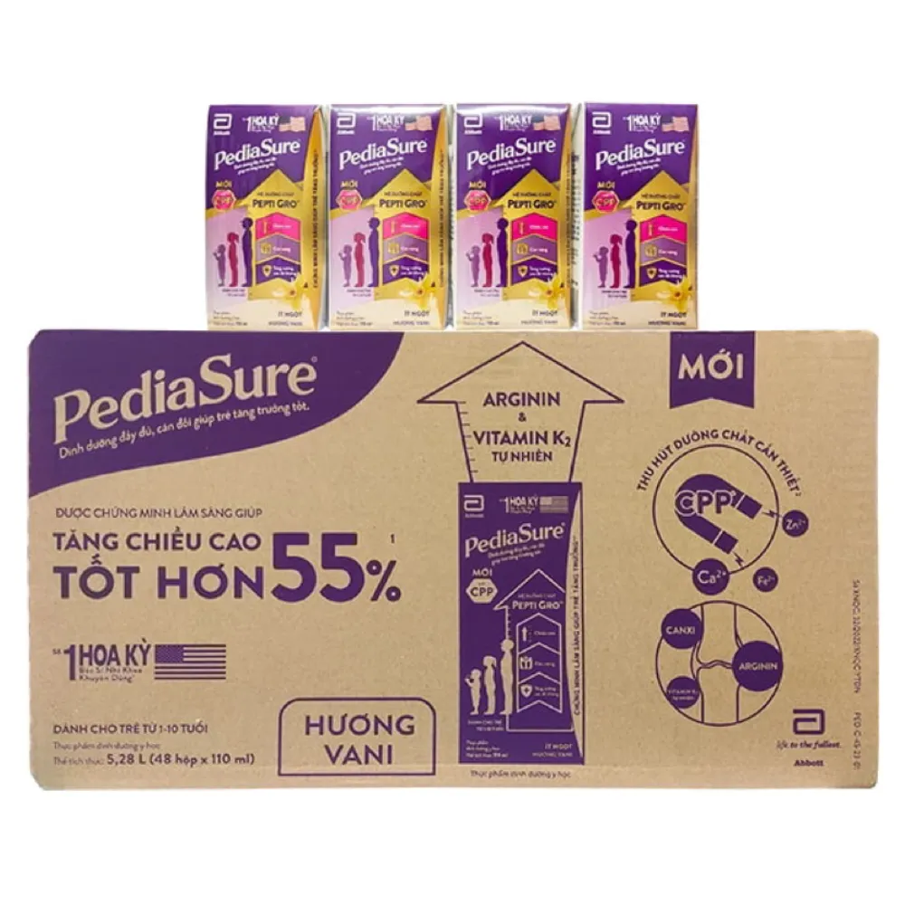 [Thùng 48 hộp] Sữa bột pha sẵn Abbott Pediasure hương vani 110ml cho bé 1 - 10 tuổi