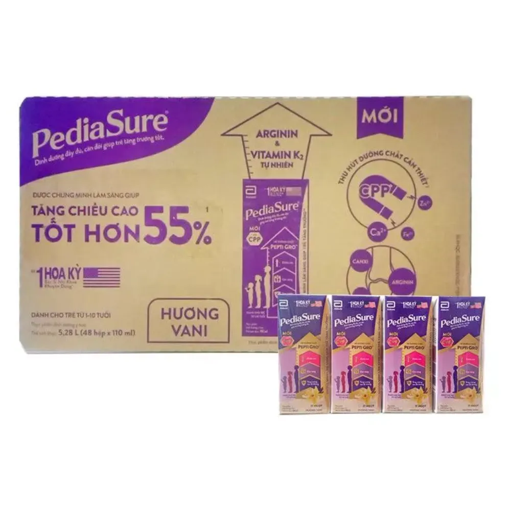 [Thùng 48 hộp] Sữa bột pha sẵn Abbott Pediasure hương vani 110ml cho bé 1 - 10 tuổi