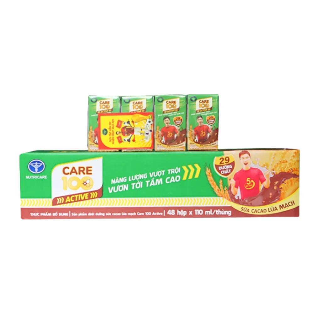 Thùng 48 hộp sữa cacao lúa mạch Care 100 Active 110ml