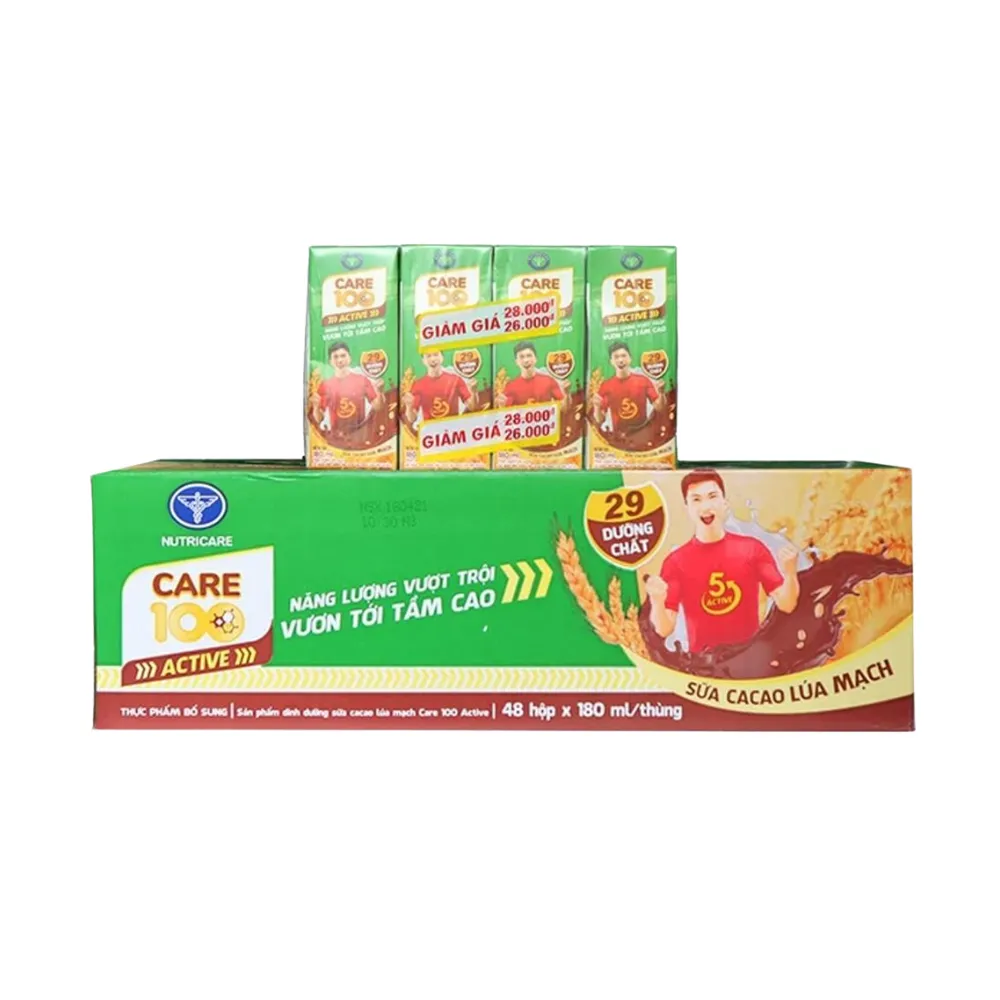 Thùng 48 hộp sữa cacao lúa mạch Care 100 Active 180ml
