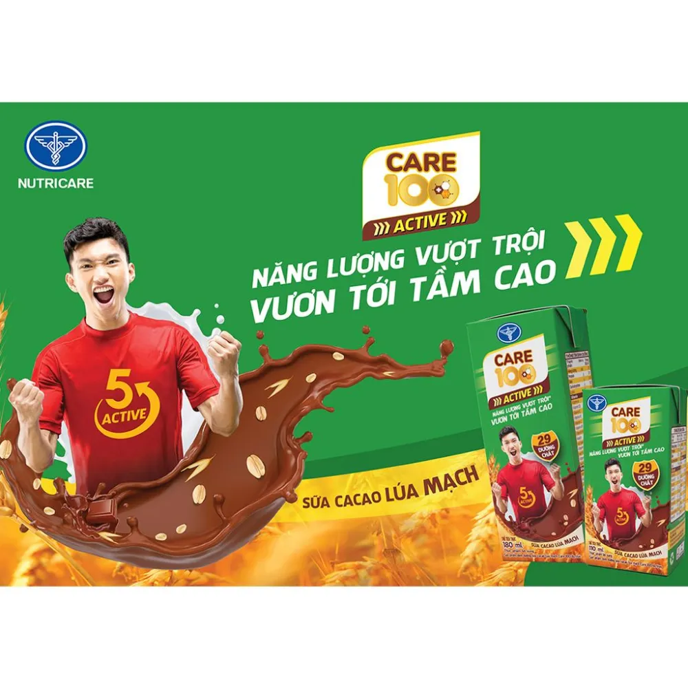 Thùng 48 hộp sữa cacao lúa mạch Care 100 Active 180ml