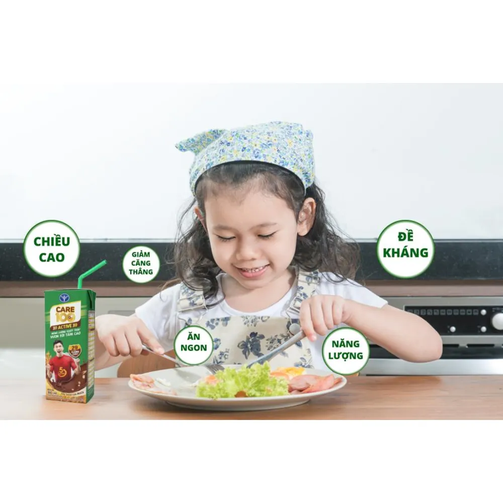 Thùng 48 hộp sữa cacao lúa mạch Care 100 Active 180ml