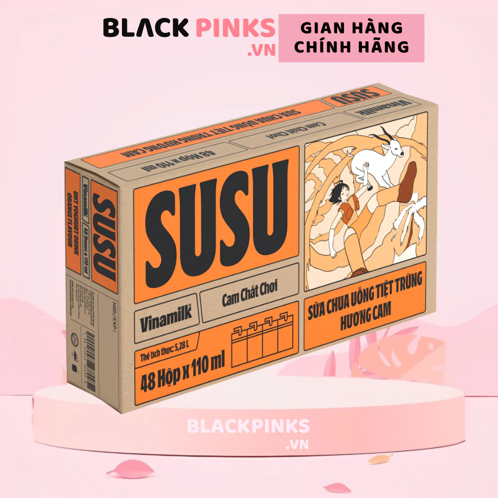 Thùng 48 hộp sữa chua uống tiệt trùng Susu hương táo nho/cam/dâu 110ml