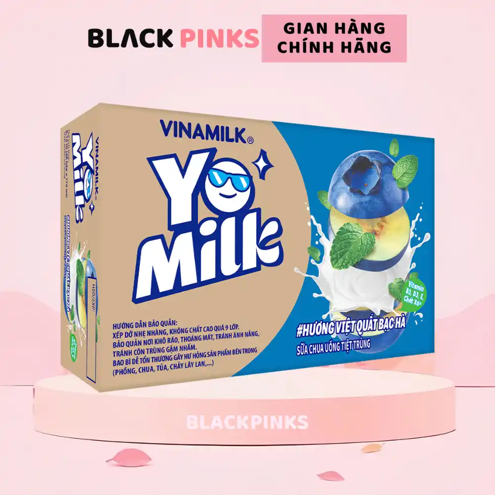Thùng 48 hộp sữa chua uống tiệt trùng Vinamilk Yomilk hương cam/dâu/việt quất bạc hà 170ml