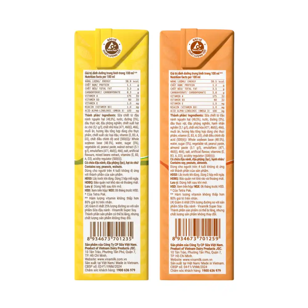 Thùng 48 hộp sữa đậu nành Vinamilk hạt óc chó/hạnh nhân ít đường 180ml