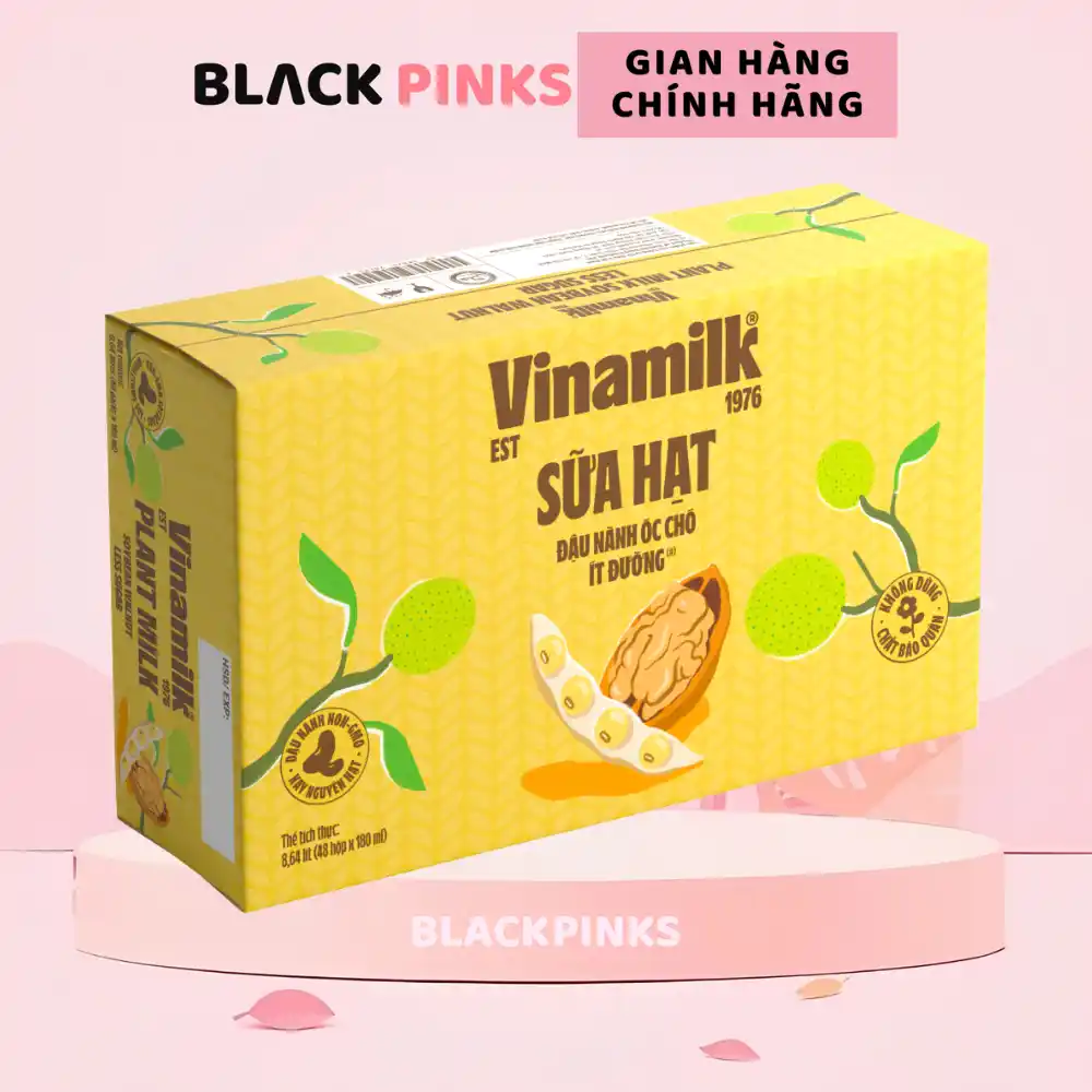 Thùng 48 hộp sữa đậu nành Vinamilk hạt óc chó/hạnh nhân ít đường 180ml