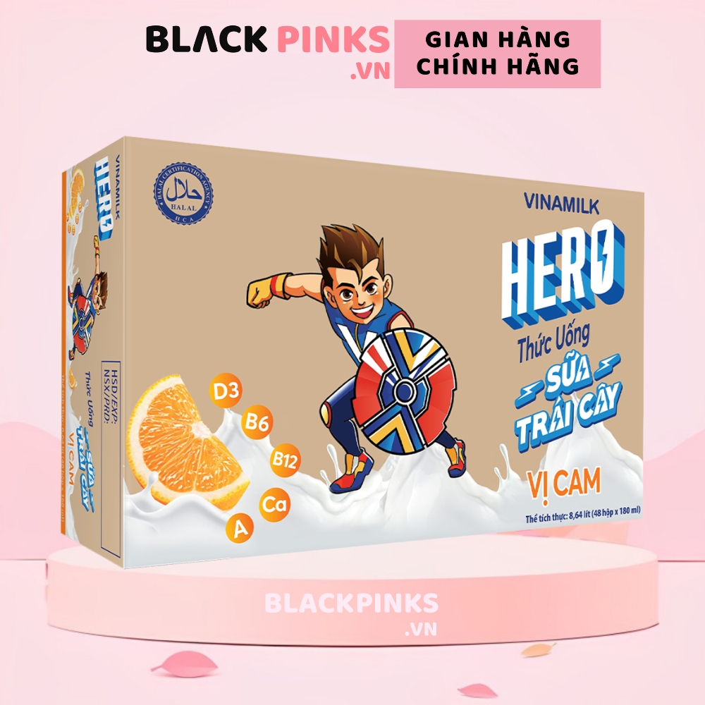 Thùng 48 hộp sữa trái cây Vinamilk Hero vị dâu/cam 110/180ml