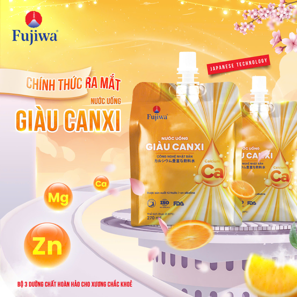 Thùng 48 túi nước uống giàu canxi Fujiwa vị cam 270ml