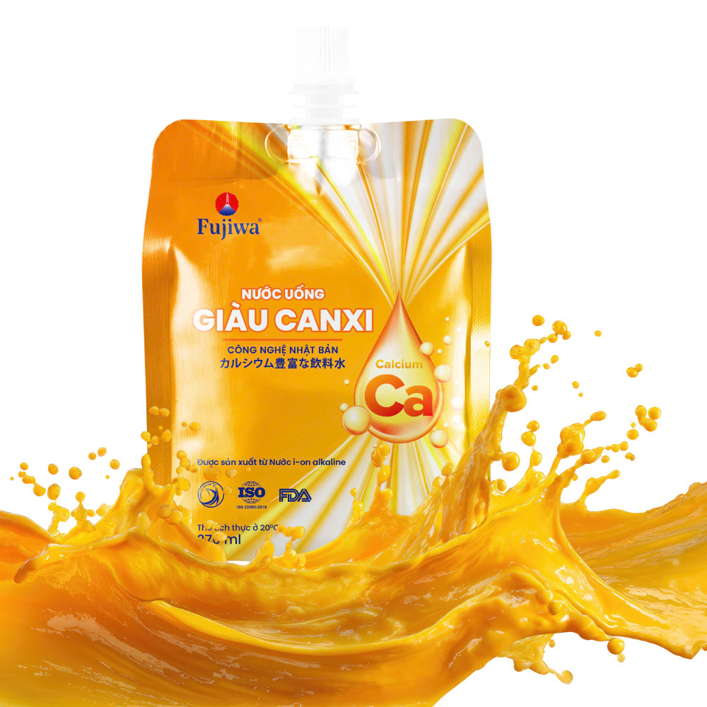 Thùng 48 túi nước uống giàu canxi Fujiwa vị cam 270ml