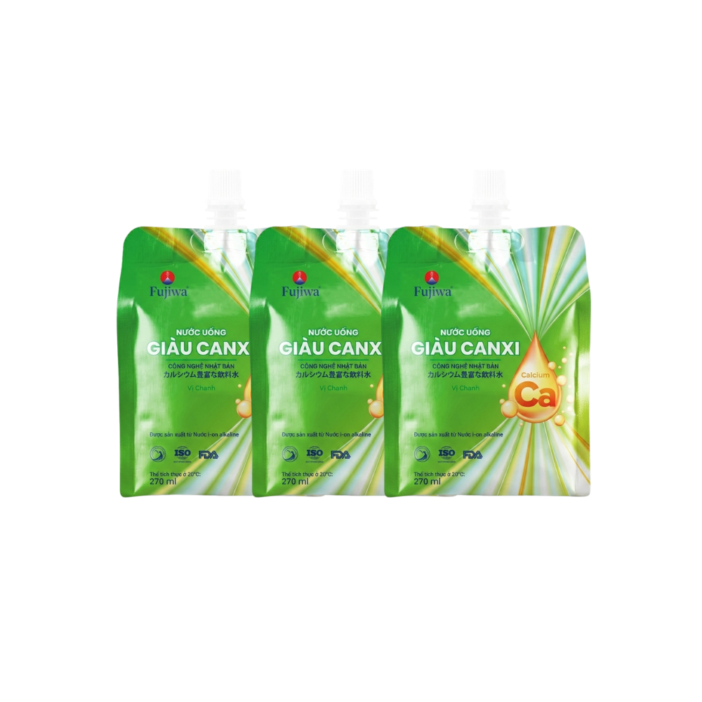 Thùng 48 túi nước uống giàu canxi Fujiwa vị chanh 270ml