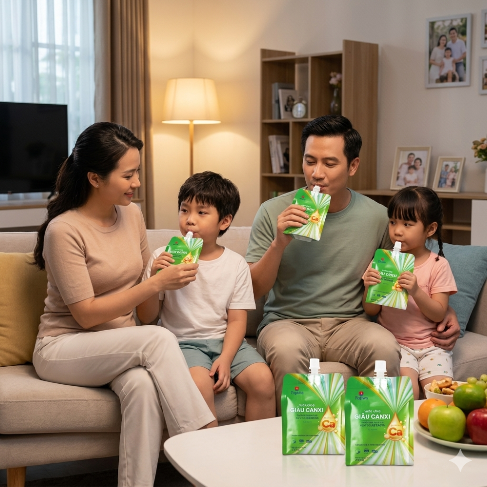 Thùng 48 túi nước uống giàu canxi Fujiwa vị chanh 270ml