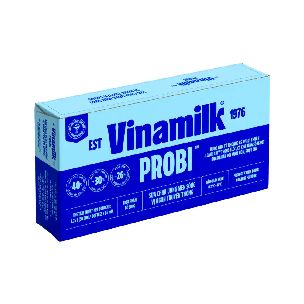 Thùng 50 chai sữa chua uống men sống Vinamilk Probi có đường/ít đường/dâu/dưa gang/việt quất 65ml