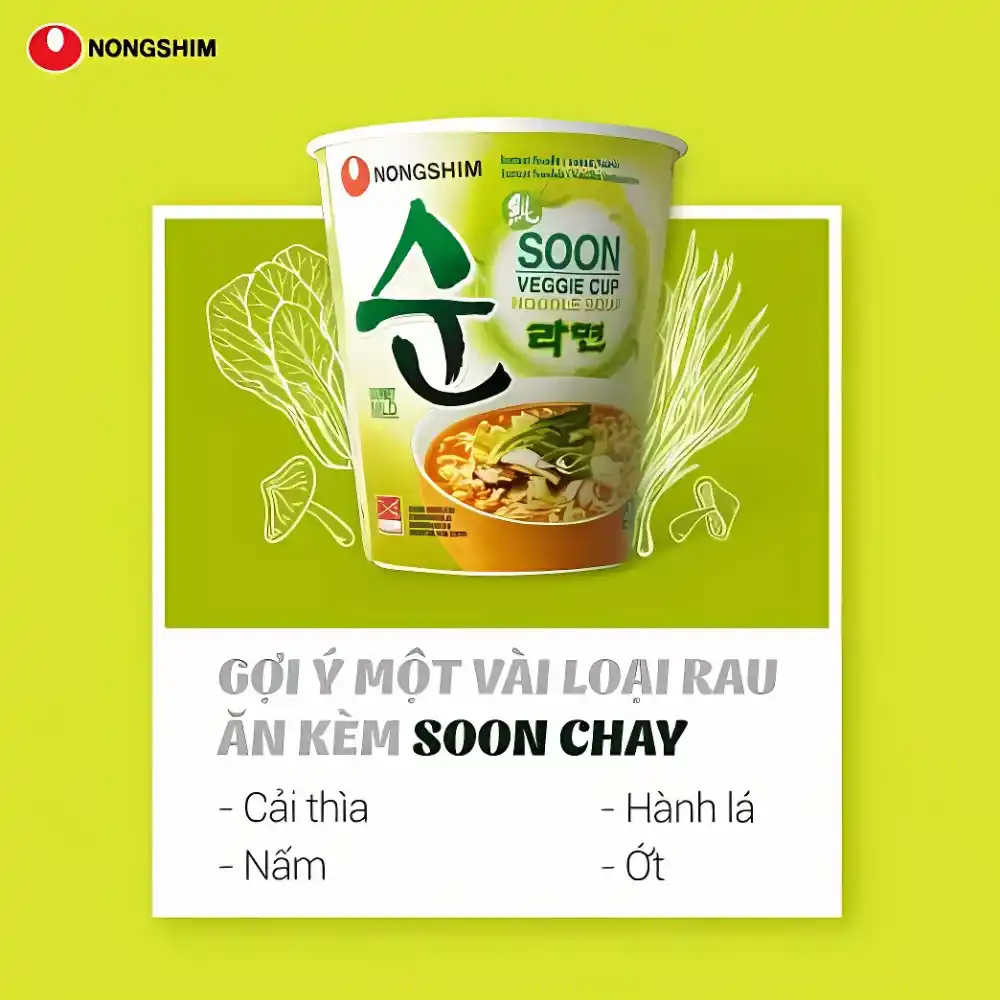 Thùng 6/12 mì chay Soon veggie Nongshim ly 67g