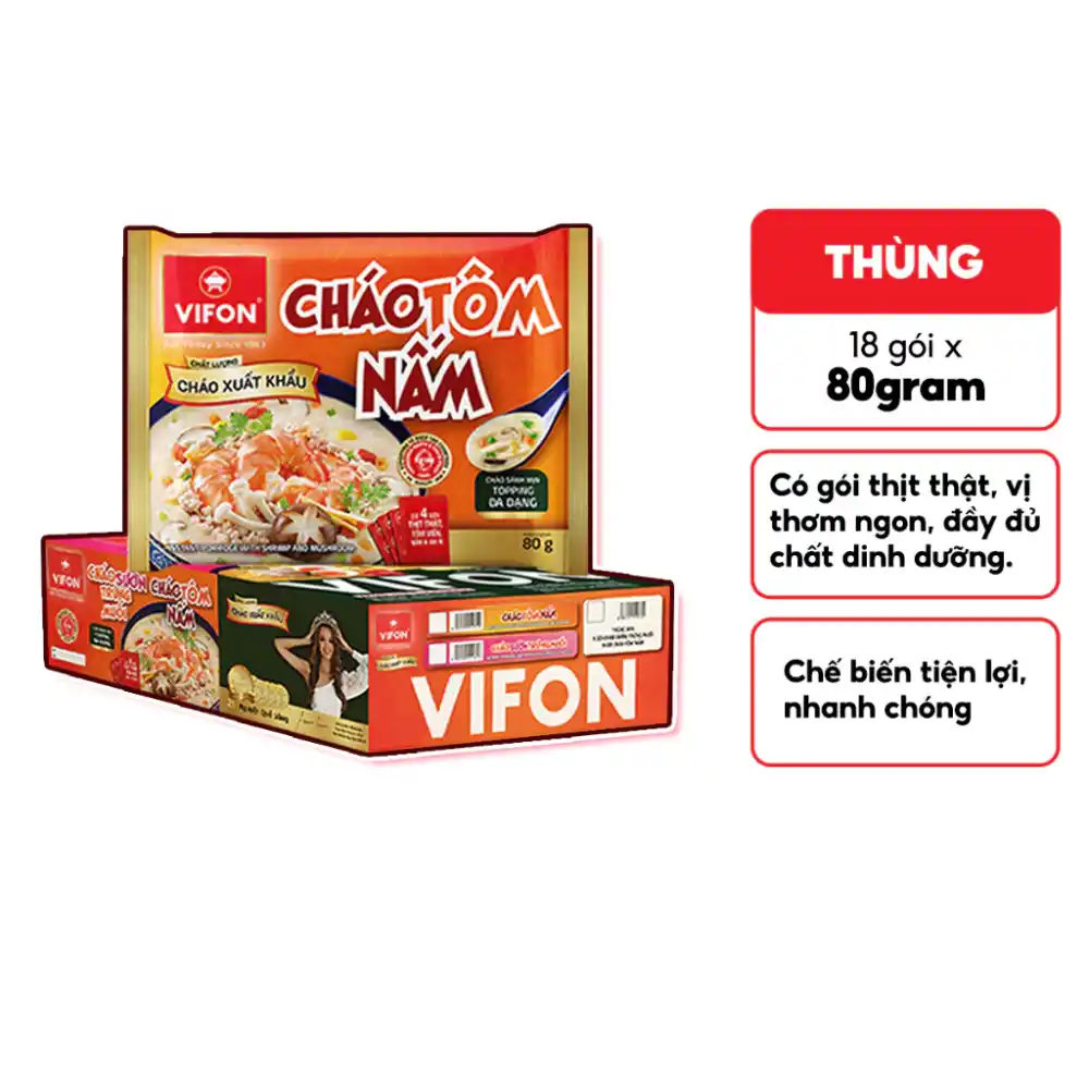 Thùng cháo sườn trứng muối/tôm nấm Vifon gói 80g