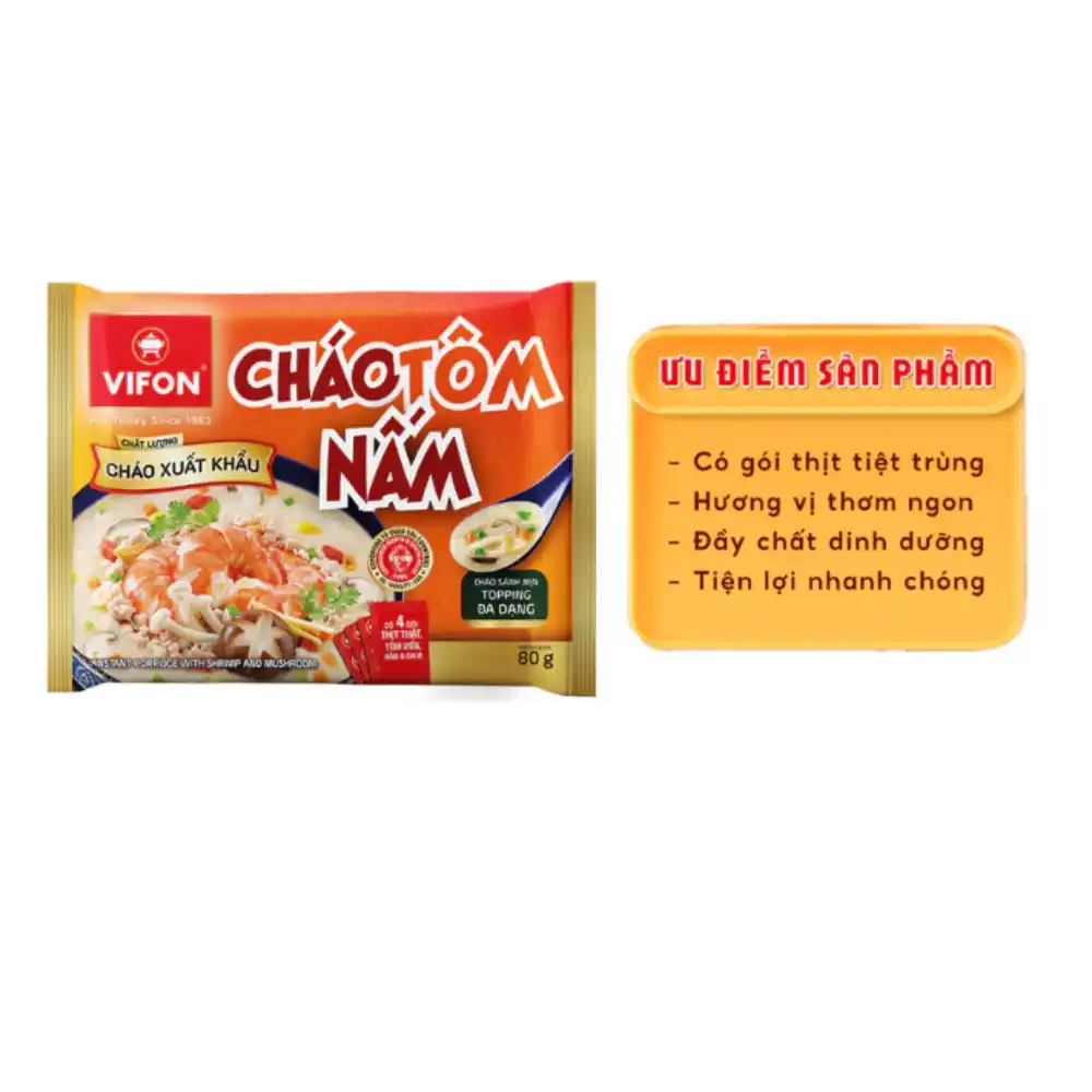 Thùng cháo sườn trứng muối/tôm nấm Vifon gói 80g
