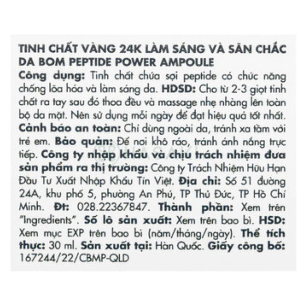 Tinh chất B.O.M Peptide Power Ampoule làm sáng và săn chắc da 30ml