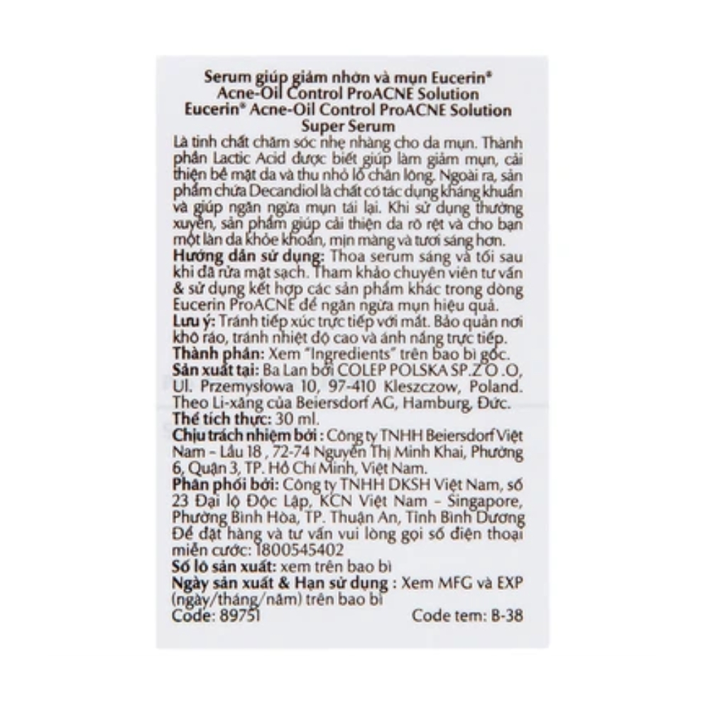 Tinh chất Eucerin giúp giảm nhờn & mụn 30ml