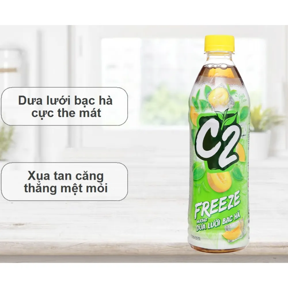 Trà đen C2 Freeze hương dưa lưới bạc hà chai 455ml