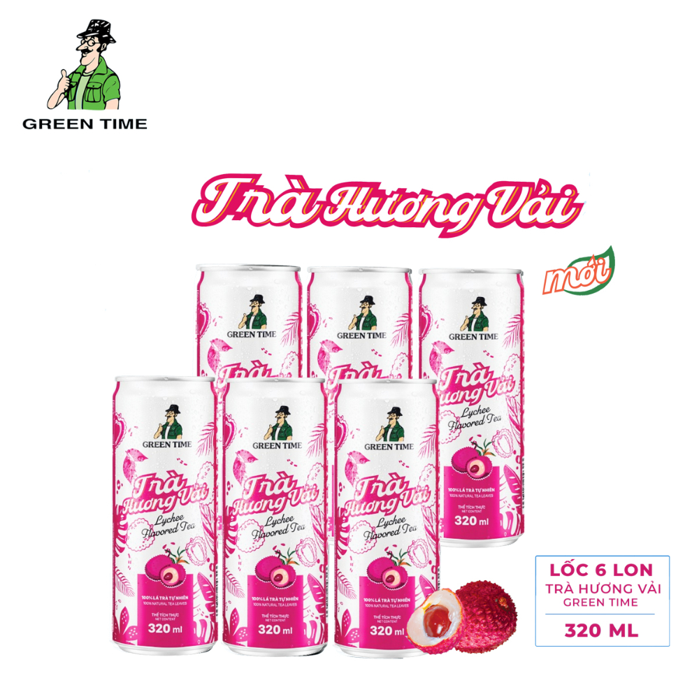 Lốc 12 lon trà Greentime hương vải 320ml