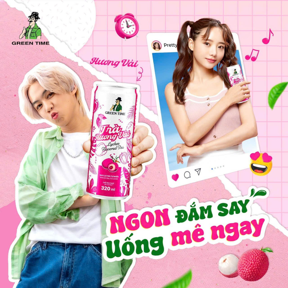 Lốc 12 lon trà Greentime hương vải 320ml