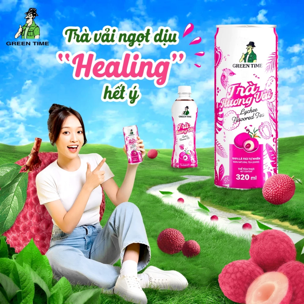 Trà Greentime hương vải lon 320ml